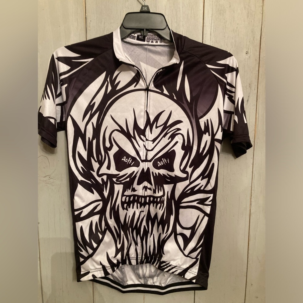 Aofly Mens Zip Up Cycling Shirt White & Black‎ * Sz XL New